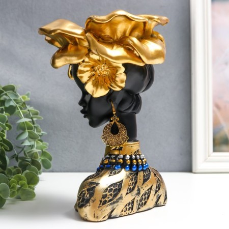Souvenir Polystone Bust Top "Girl from Africa" ​​Black with gold 23x15x15 cm-3