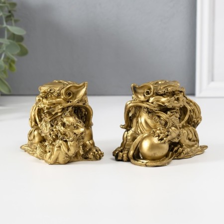 NECKE Polystone "Heavenly Lions of Buddha" bronze set 2 pcs 5.2x8.7x6.5 cm-1