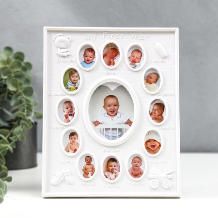 Photo frame plastic in 13 photos 4x3, 9x7 cm "My first year" White 20x25.5 cm