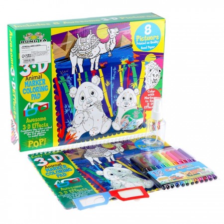 Coloring book Maintenance "Animals" felt-tip pens 12 centers, 3D glasses, water bottle