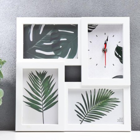 Photo frame with the clock "lovely" 3 photos, white