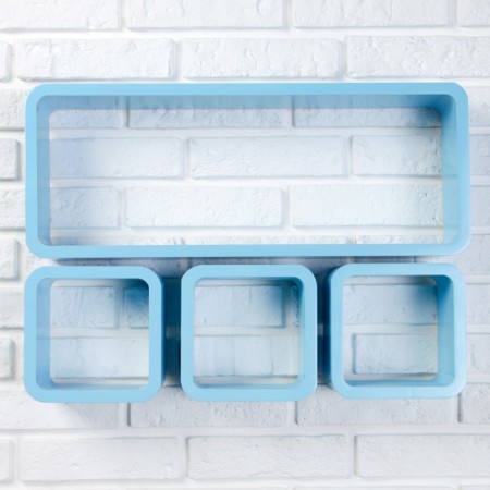 Set of wall shelves 1+3, blue (large 75*26cm, 3 small 20*20cm)