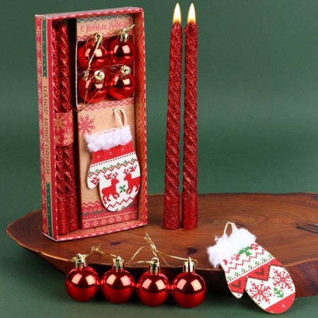New Year's twisted candles with the decor of "miracles in the new year!", Set-1