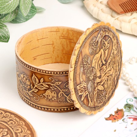 Casket "Sable on a tree", 80 x 40 mm, birch bark-1
