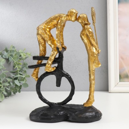 Polystone souvenir "Kiss, pair, monocycle and balloon" Gold 26x17x11 cm-3