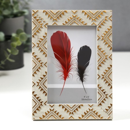 Photo frame plastic 10x15 cm "Golden Indian patterns on gray-beige" 18.5x13.8 cm-1