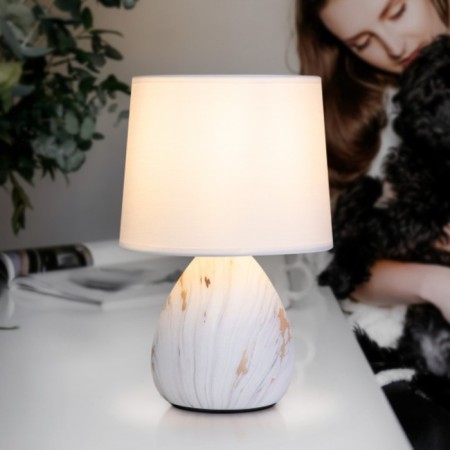 Rivoli Damaris 1he14, 40 watts ceramics white with gold with lampshade-4