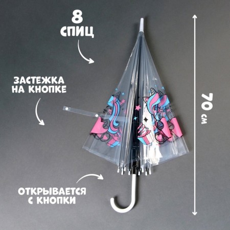 Umbrella children's "Unicorn" semi -automatic transparent, d = 90cm-1