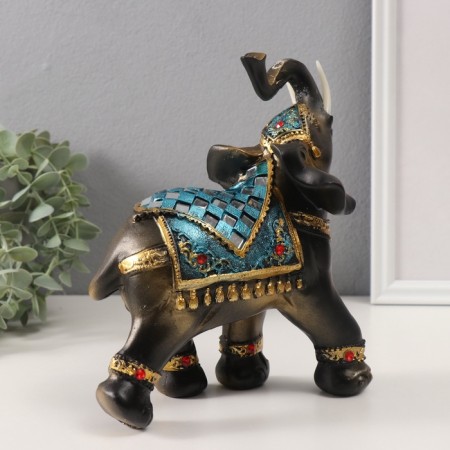 Polystone souvenir "Elephant in Blue Popone with brushes and mirrors" 20x10x18.5 cm-2