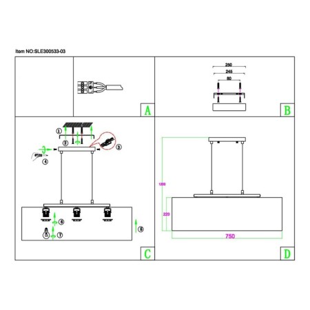 Suspended EVOLUCE lamp. Sle300533-03. Brescia. 3x40 watts, E27, 75x22x22 cm, Nickel color-1