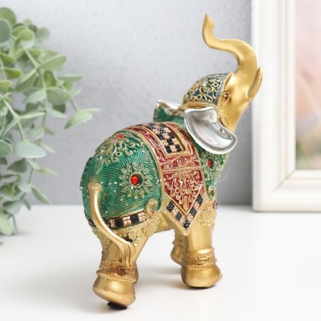 Polystone souvenir "Elephant - Red -green Popona with rubies" 12.5x5x15.5 cm-1