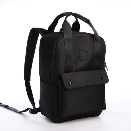 Young backpack from textiles with a zipper, a laptop department, 4 pockets, black color-2