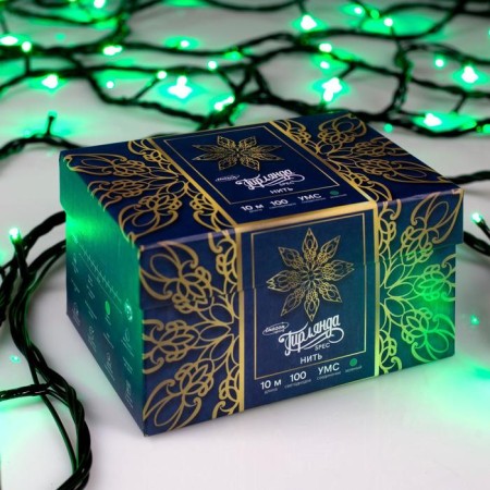 Garland “thread” 10 m, IP44, UMS, dark thread, 100 LED, Green glow, 220 V-5