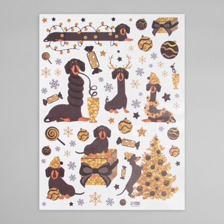 New Year sticker interior color "Dachshund and gold Christmas tree" 30x40 cm-2