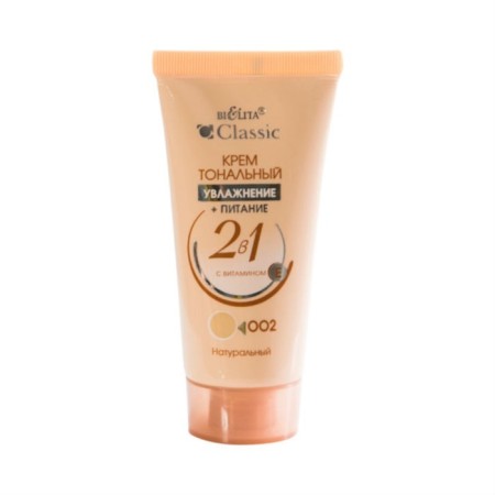 Tonal cream 2 in 1 Bielita Classic "Moisturization+Power", tone 002 Natural, 30 ml