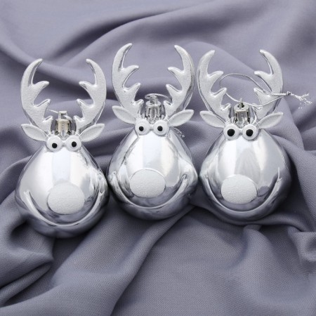 Christmas tree decoration "Funny deer" (set 3 pcs) 11x6 cm, silver