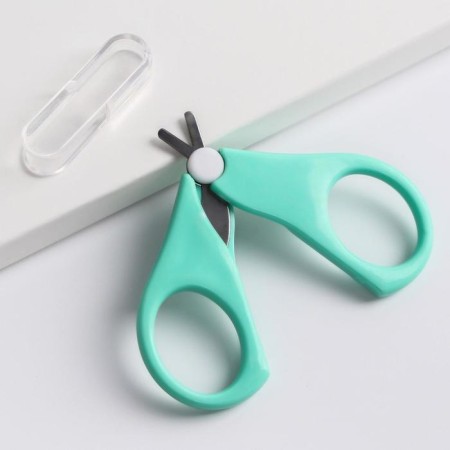Baby scissors, with a protective cap, turquoise color-1