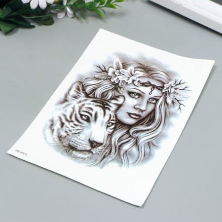 Black Black Tattoo "Amazon with Tiger" 21x15 cm-1