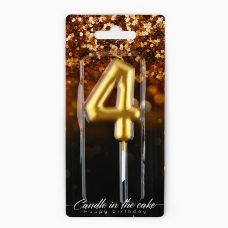 Candle for the cake, number "4", gold, 4 x 10 cm.-2