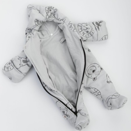 Kinderlitto children's jumpsuit “New friends. Beasts on gray ", height 62-68 cm-3