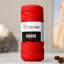 Пряжа "Ribbon" 40% полиэстер, 60% хлопок 125м/250гр (773 красный)