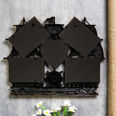 Photo frame plastic in 5 photos 10x15, 12x12 cm "ship" Dark gold 38x48 cm-3