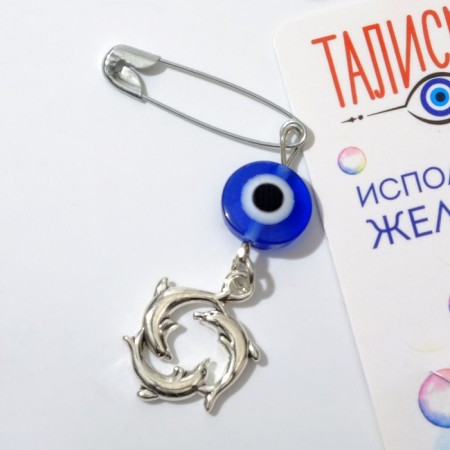 Pin-Galism-Summarian “Fulfillment of desires”, dolphins, 2.2cm, white-blue color in silver-1
