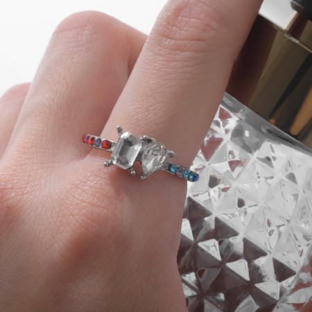 Rain Rainbow ring, color in silver, size 16-3