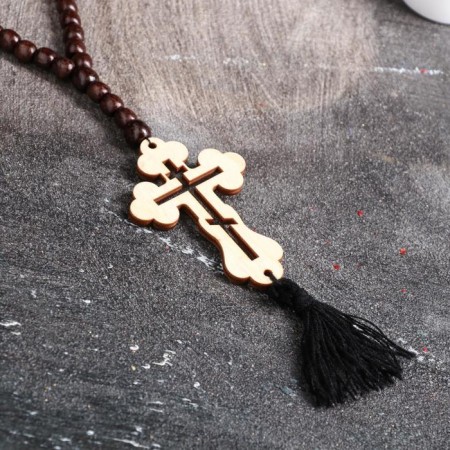Wooden rosary, with a cross, 40 cm, mix-1