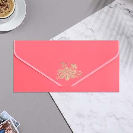 Money envelope "Universal" velvet, flower, pink background, 19x9.3 cm-1