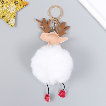 Fluffy on the ring "Deer in the New Year's cap" d = 8 cm-2