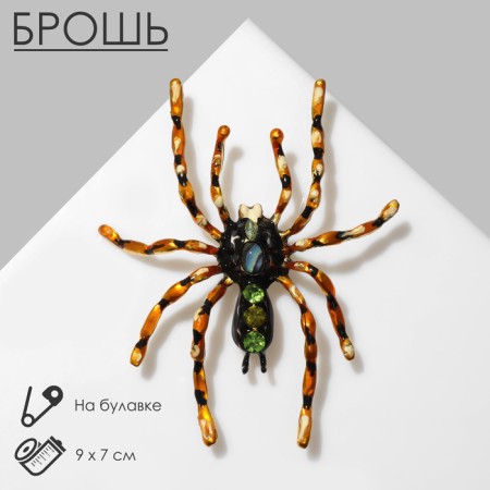 Brooch "Spider" funnel, brown-green color in black gold