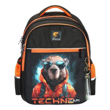 School backpack, 40 x 33 x 19 cm, ergonomic back, Stavia "capybara", black/orange-2
