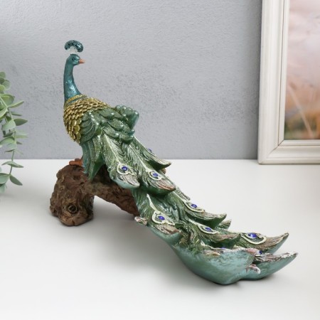 Polystone souvenir "Peacock with green feathers with gold stroke on the snag" 32x14x20.5 cm-2