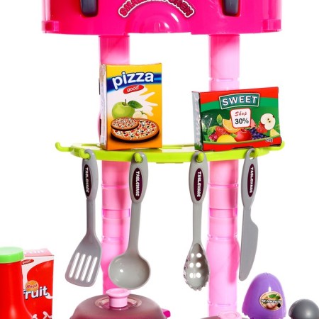 Game module in a suitcase on wheels 3 in 1: stove, kitchen, suitcase, 43 items-5