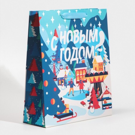 Laminated vertical packet “Winter in the city”, M 26 x 30 x 9 cm, New Year-2