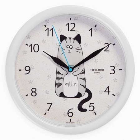 Wall clock, series: interior, "kitten", smooth move, d-24.5 cm, white