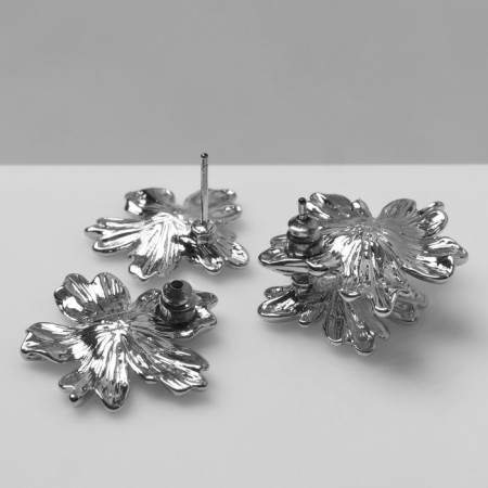 Earrings Metal "Flower" double, color silver-2