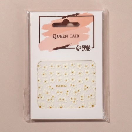 Nail stickers "chamomile", voluminous, packing 6 pcs, white/golden color-4