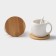 Tea ceramic tea on a wooden stand “Estet”, 6 objects: 2 cups 200 ml, 2 stands 9.5 cm, 2 spoons, white color
