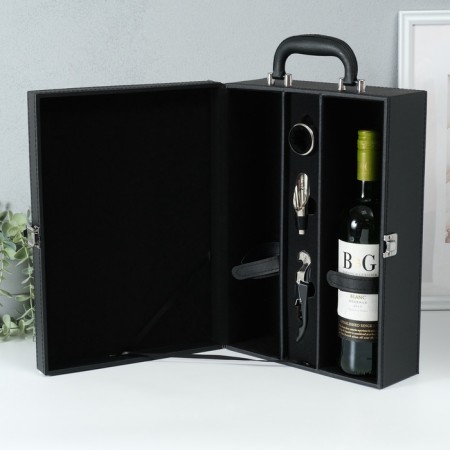 Casket wood, leatherette for 2 bottles "premium. Patterns" 3 objects 11.5x26x37 cm-1