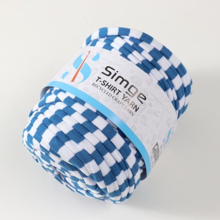 Knitted yarn secondary 90% cotton, 10% p/e, 100m/450 ± 50 g (white-blue strip)-1