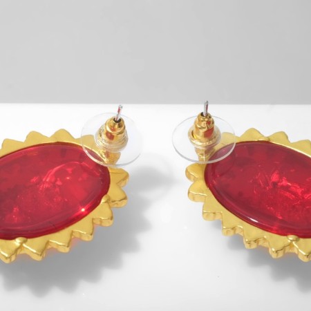 Earrings "openwork" floral, red color in gold-2