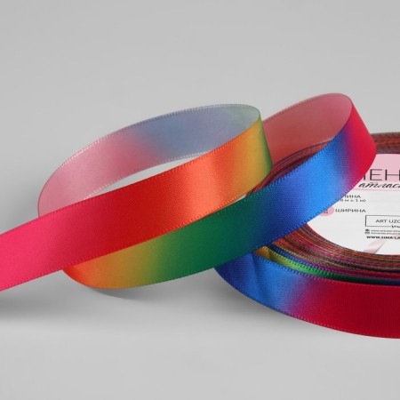 Satin ribbon "Rainbow", 15 mm × 18 ± 1 m, multi -colored
