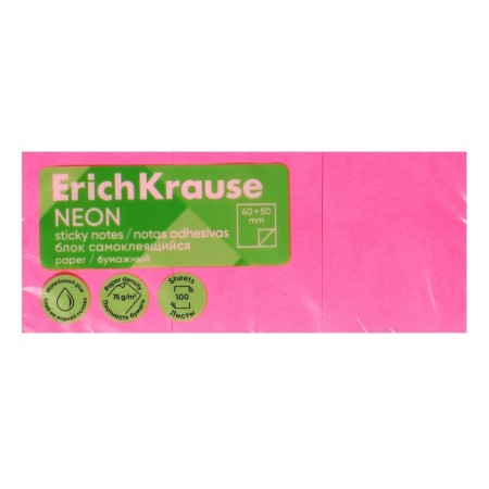 Block with a sticky edge paper 40x50 mm, Erichkrause 300 sheets, pink-1