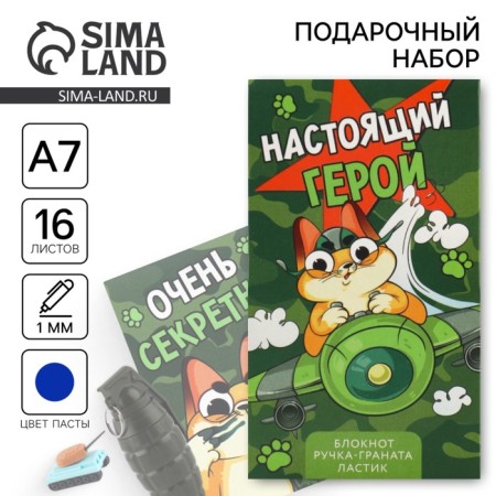 Gift set: notebook, handle-filter and eraser "Real Hero"