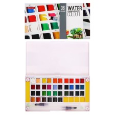 Watercolor paints, + 2 pieces of brushes, in a plastic box, 36 colors