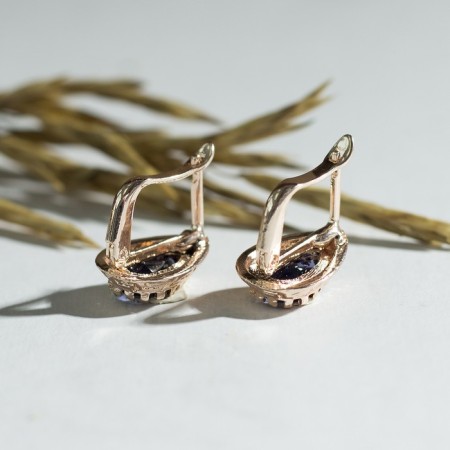 Earrings with rhinestones "Edel" drop, dark blue color in gold-2