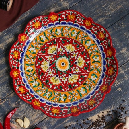Largan Rishtan ceramics "Flowers", 32 cm, red, corrugated-1
