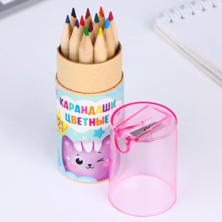A set of colored pencils Mini in the Cat tube, 12 pcs, with a grinder-1